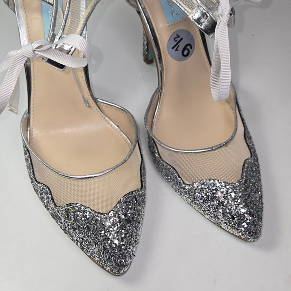 Betsey Johnson Sparkle Glitter Mesh Stiletto Heels Silver Women Size 9.5 - Picture 9 of 10